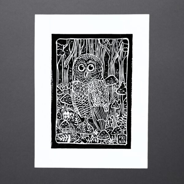 Owl linocut original print