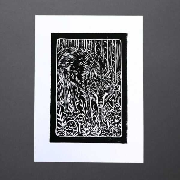 Wolf linocut original print