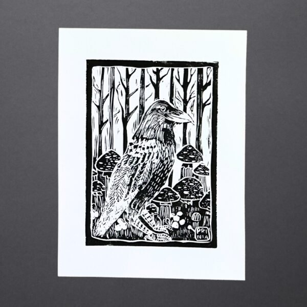 Raven linocut original print